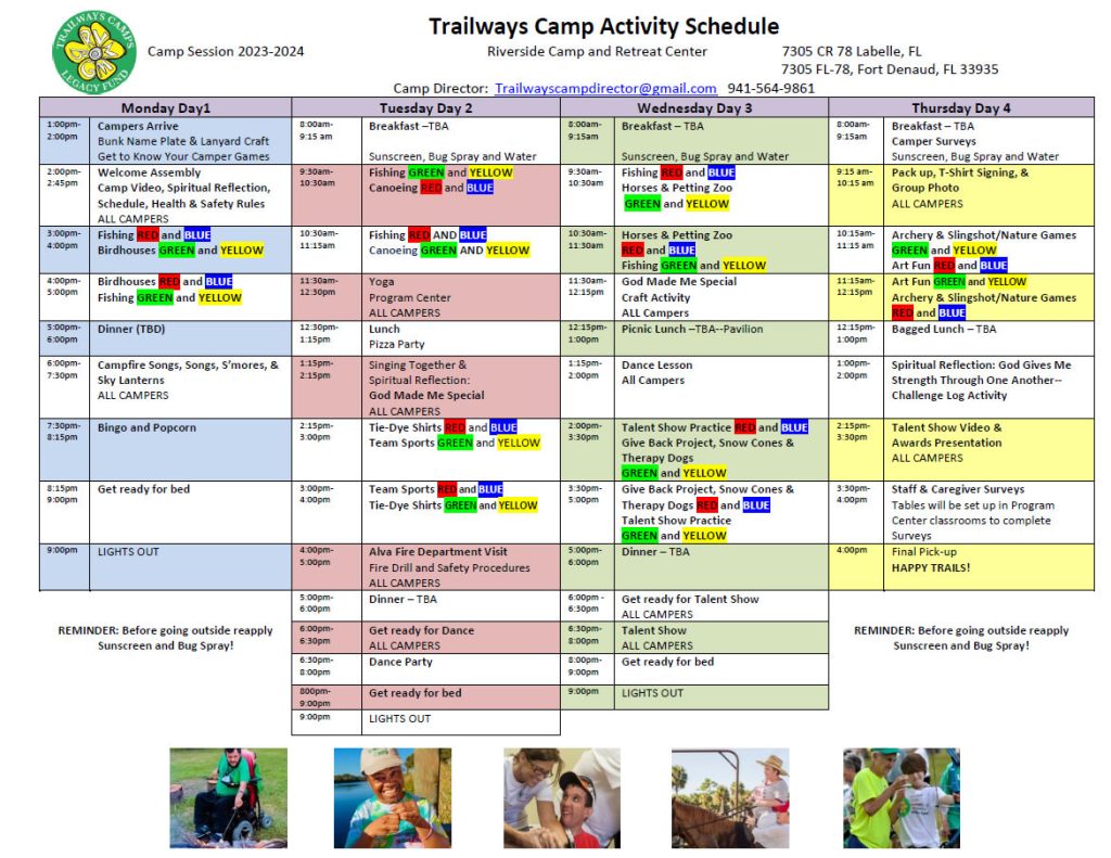 Activity Schedule - Trailways Camps